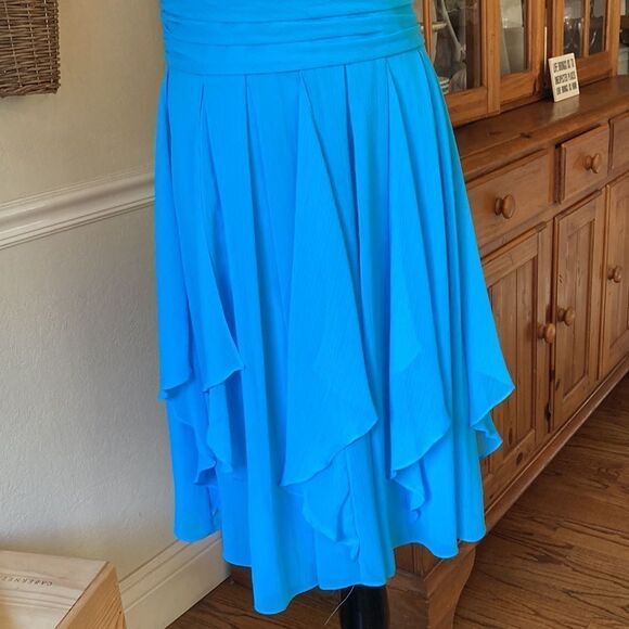 David’s Bridal Turquoise Strapless Pleated Waistband Shark Hem Party Dress Sz 10 - Picture 4 of 16
